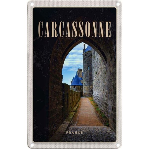 Vianmo Insegna Di Latta 18X12 Cm Carcassonne France Burg Altstadt-image