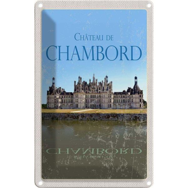 Vianmo Insegna Di Latta 18X12 Cm Chateau De Chambord Schloss Retro-image