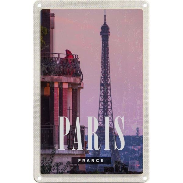 Vianmo Insegna Di Latta 30X20 Cm Paris France Sonnenuntergang Turm-image