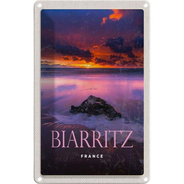 Vianmo Insegna Di Latta 18X12 Cm Biarritz France Sonnenuntergang-image