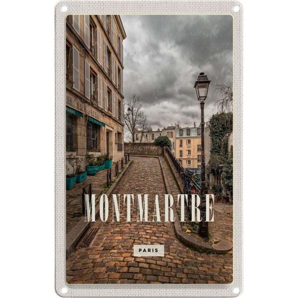 Vianmo Insegna Di Latta 30X20 Cm Montmartre Altstadt Reiseziel-image