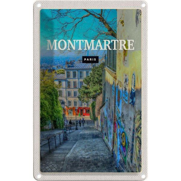 Vianmo Insegna Di Latta 18X12 Cm Montmartre Paris Altstadt Reiseziel-image