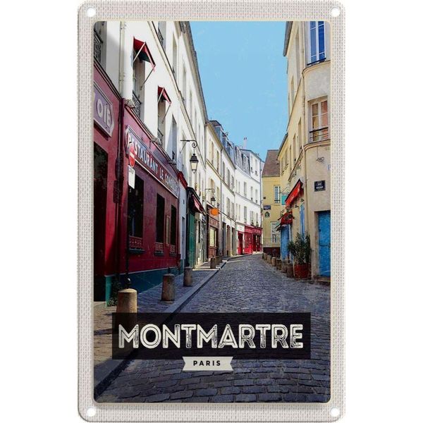 Vianmo Insegna Di Latta 18X12 Cm Montmartre Paris Altstadt Reiseziel-image