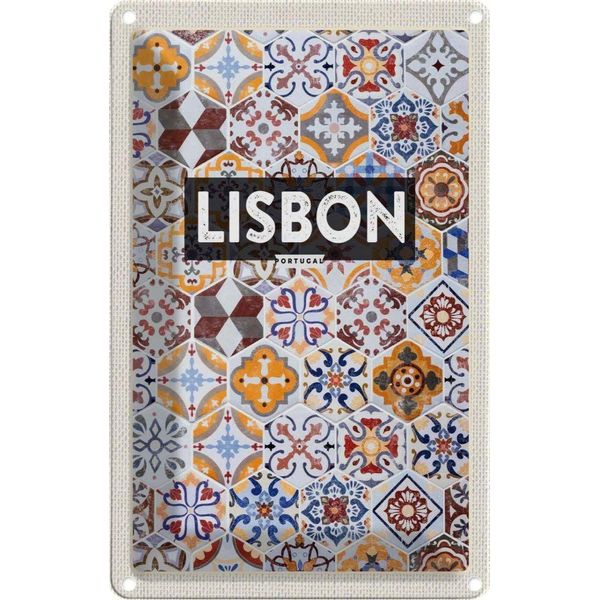Vianmo Insegna Di Latta 30X20 Cm Lisbon Portugal Mosaik Kunst-image