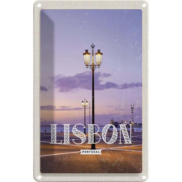 Vianmo Insegna Di Latta 30X20 Cm Lisbon Portugal Sonnenuntergang-image