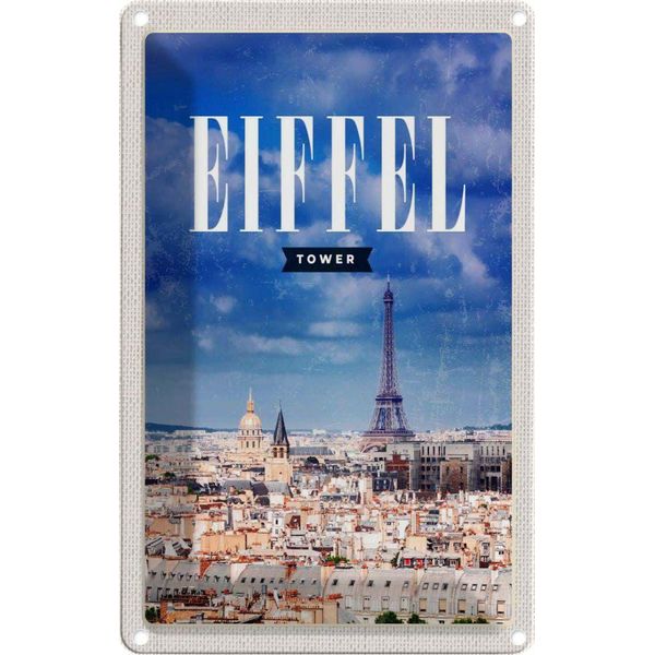 Vianmo Insegna Di Latta 30X20 Cm Eiffel Tower Panorama Bild Retro-image