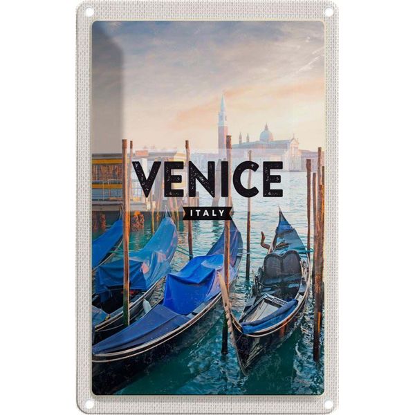 Vianmo Insegna Di Latta 18X12 Cm Venice Venedig Boote Meer Geschenk-image
