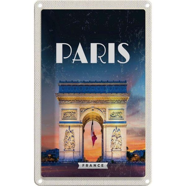 Vianmo Insegna Di Latta 18X12 Cm Paris France Arc De Triomphe Retro-image