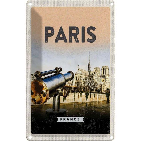 Vianmo Insegna Di Latta 18X12 Cm Paris Fernglas Notre-Dame Kathedrale-image
