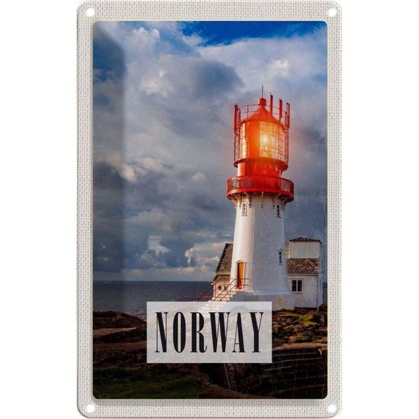 Vianmo Insegna Di Latta 18X12 Cm Norwegen Leuchtturm Gewitter Meer-image