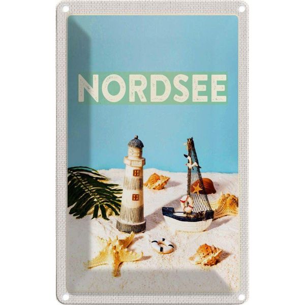 Vianmo Insegna Di Latta 18X12 Cm Nordsee Leuchtturm Strand Seestern-image