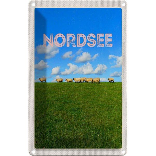 Vianmo Insegna Di Latta 30X20 Cm Nordsee Wolken Wiese Schafe Natur-image