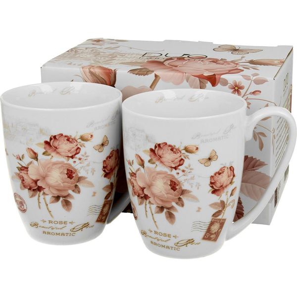 Duo | Mug - Tazza Da Caffè - 360 Ml - Set Di 2 - Fiori Colorati - Tazza Da Tè - Porcellana-image