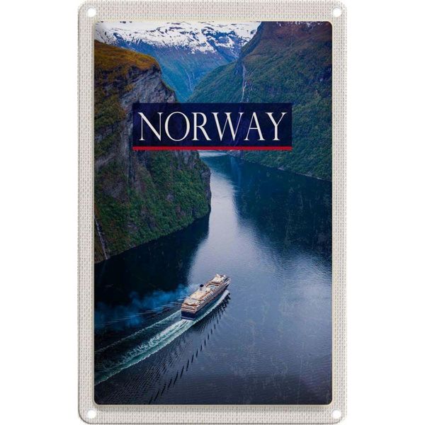Vianmo Insegna Di Latta 30X20 Cm Norwegen Kreuzfahrt Meer Gebirge-image