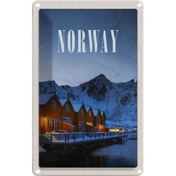 Vianmo Insegna Di Latta 30X20 Cm Norwegen Winter Schnee Urlaubsort-image