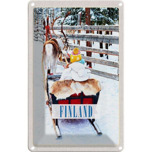 Vianmo Insegna Di Latta 30X20 Cm Finnland Schnee Kind Hirsch Schlitten-image