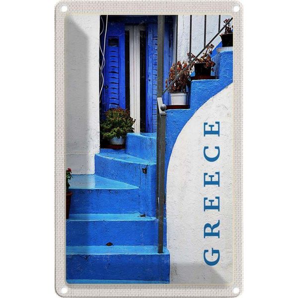 Vianmo Insegna Di Latta 18X12 Cm Greece Griechenland Blaue Treppen-image