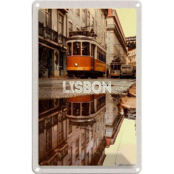 Vianmo Insegna Di Latta 30X20 Cm Lisabon Europa StraßEnbahn Stadt-image