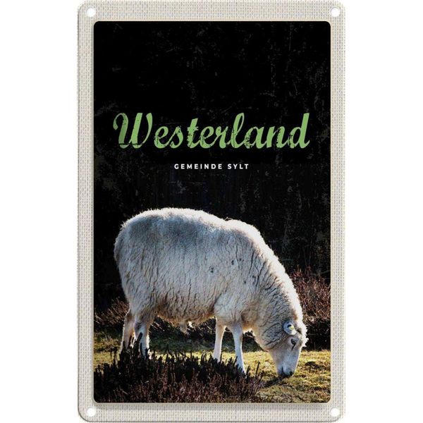 Vianmo Insegna Di Latta 18X12 Cm Westerlandtiere Schafe Wiese-image