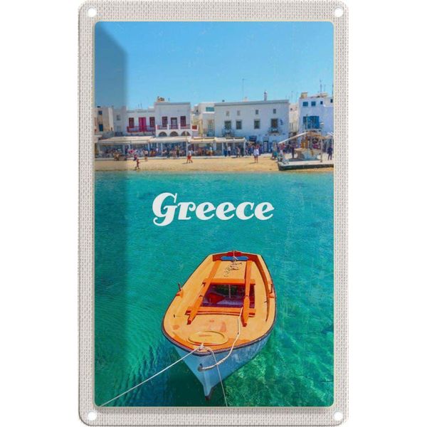 Vianmo Insegna Di Latta 18X12 Cm Greece Griechenland Meer Boot Strand-image
