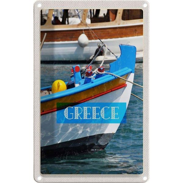 Vianmo Insegna Di Latta 30X20 Cm Greece Griechenland Sommer Boot Meer-image
