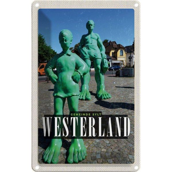 Vianmo Insegna Di Latta 18X12 Cm Westerland Skulptur Reisende Riese-image