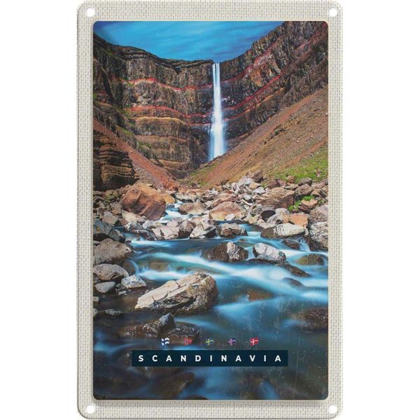 Vianmo Insegna Di Latta 30X20 Cm Skandinawien Fluss Steine Wasserfall-image