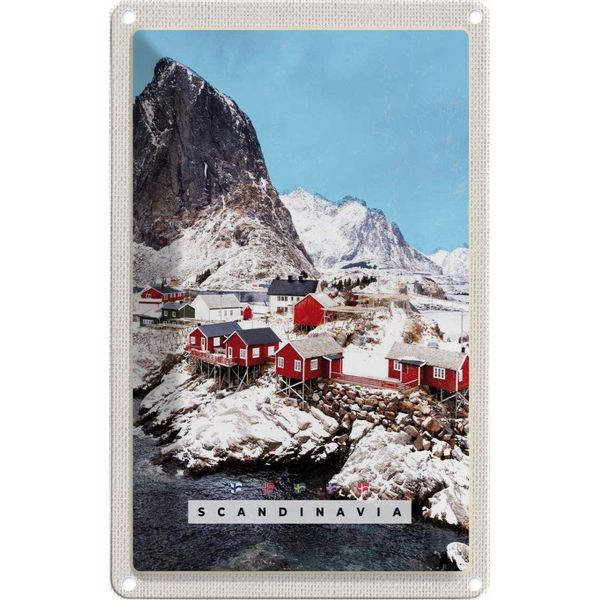 Vianmo Insegna Di Latta 18X12 Cm Skandinavien Schnee HäUser Gebirge-image