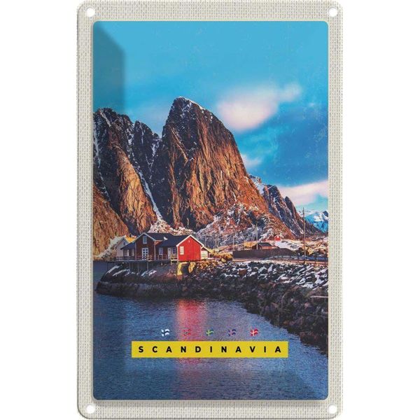 Vianmo Insegna Di Latta 18X12 Cm Skandinavien Gebirge Meer Rote HäUser-image