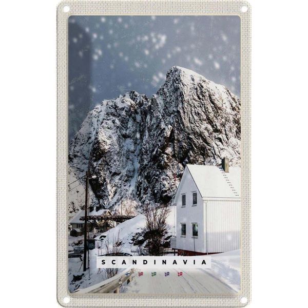 Vianmo Insegna Di Latta 18X12 Cm Skandinavien Schnee Winter Berg Haus-image