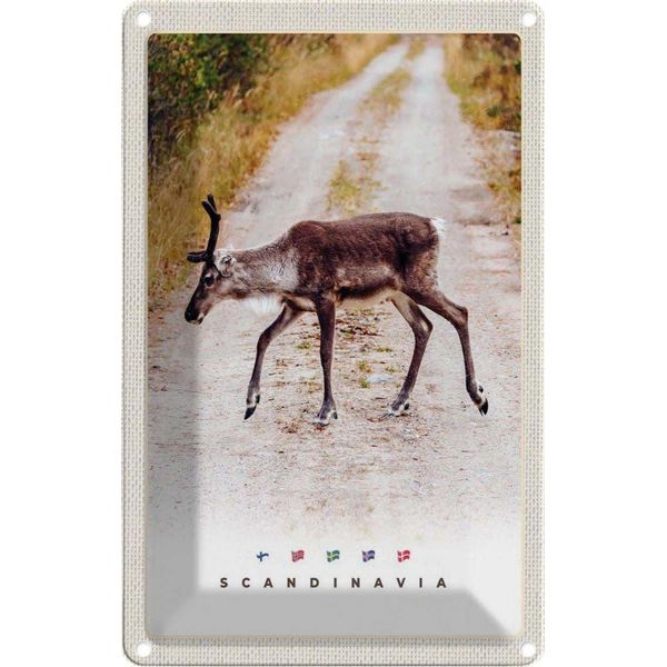 Vianmo Insegna Di Latta 30X20 Cm Skandinawien Hirsch Natur Weg-image