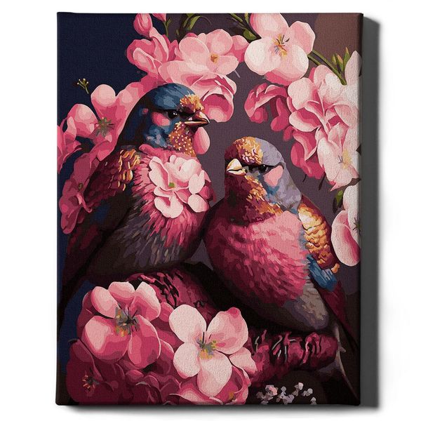 Oh Art! - Set Di Colori Per Numeri - 40X50Cm, Con Cornice In Legno E Pennelli "Uccelli Rosa"" Fai Da Te"-image