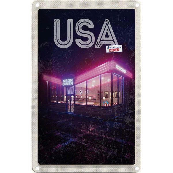 Vianmo Insegna Di Latta 18X12 Cm Amerika Diner Restaurant Fast Food-image