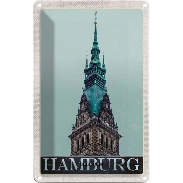 Vianmo Insegna Di Latta 18X12 Cm Hamburg Kirche-image