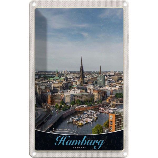 Vianmo Insegna Di Latta 30X20 Cm Hamburg Deutschland Hafen Stadt Boote-image