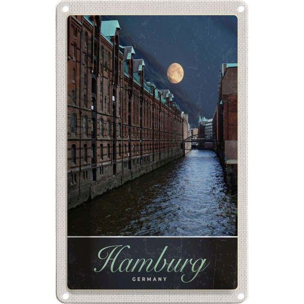 Vianmo Insegna Di Latta 30X20 Cm Hamburg Deutschland Fluss Nacht Trip-image