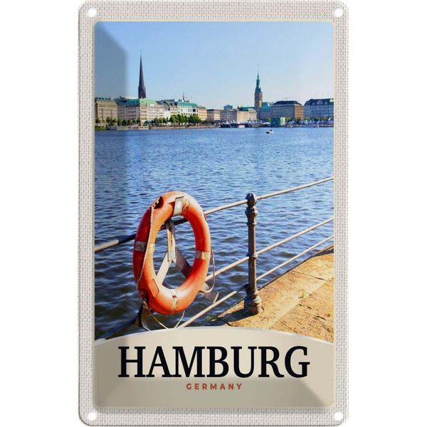 Vianmo Insegna Di Latta 18X12 Cm Hamburg Hafen Fluss Stadt-image