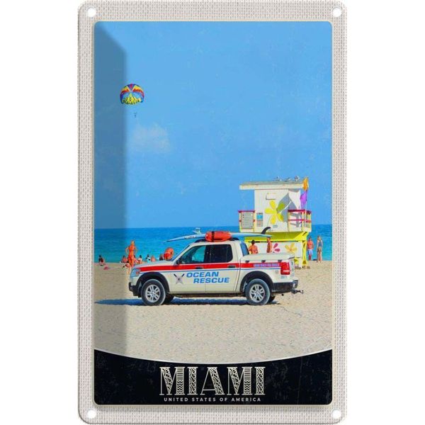 Vianmo Insegna Di Latta 18X12 Cm Miami Usa Amerika Ozeanrettung Wagen-image