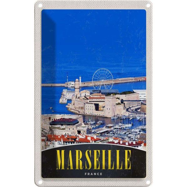Vianmo Insegna Di Latta 18X12 Cm Marseille Frankreich Stadt Riesenrad-image