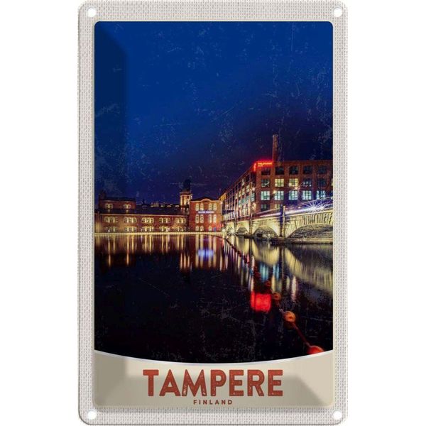 Vianmo Insegna Di Latta 18X12 Cm Tampere Finnland Europa Stadt Abend-image