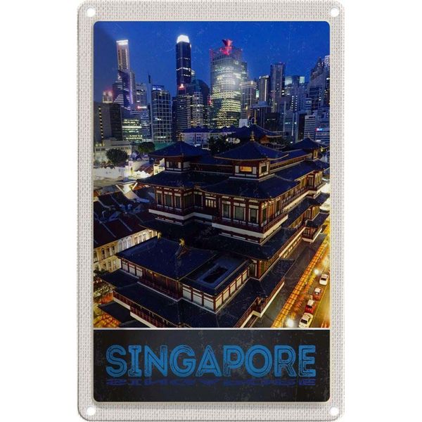 Vianmo Insegna Di Latta 30X20 Cm Singapur Stadt Asien Hochhaus Indien-image
