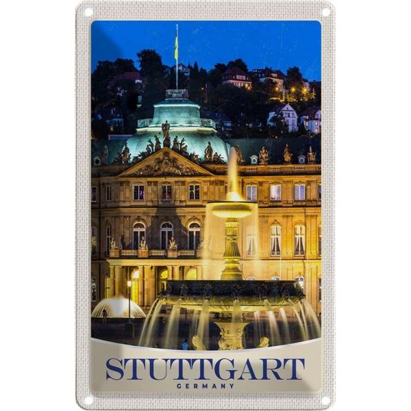 Vianmo Insegna Di Latta 30X20 Cm Stuttgart Deutschland Schloss Abend-image