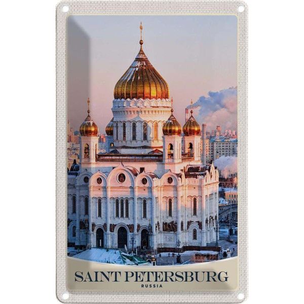 Vianmo Insegna Di Latta 18X12 Cm Saint Petersburg Kirche Goldener Dach-image