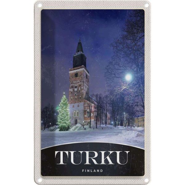 Vianmo Insegna Di Latta 30X20 Cm Turku Finnland Kirche Schnee Winter-image