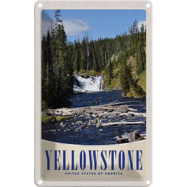 Vianmo Insegna Di Latta 30X20 Cm Yellowstone Wasserfall Gebirge Natur-image