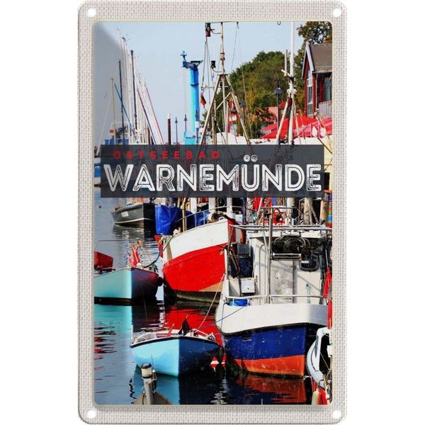 Vianmo Insegna Di Latta 30X20 Cm WarnemüNde Ostseebad Schiffe Boot Meer-image