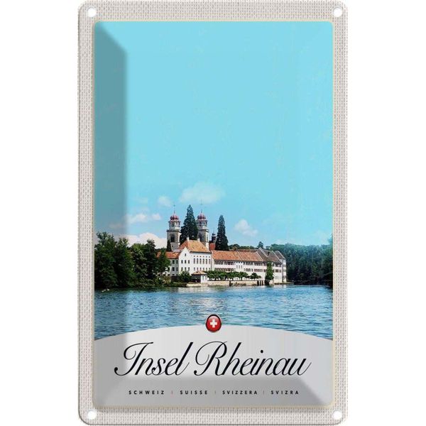 Vianmo Insegna Di Latta 18X12 Cm Insel Rheinau Europa Kirche-image