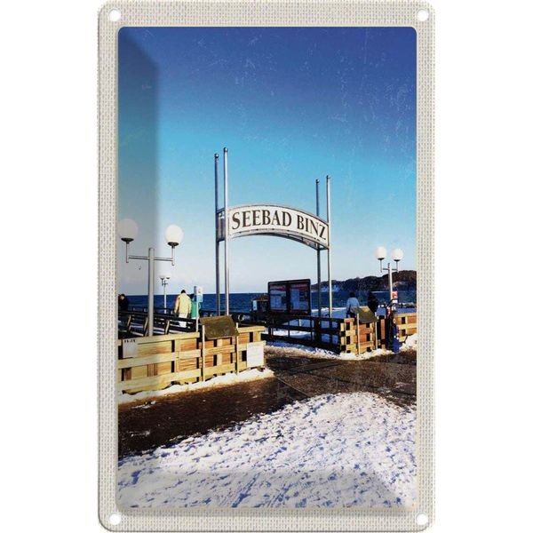 Vianmo Insegna Di Latta 30X20 Cm Seebad Binz Schnee Winterzeit Meer-image