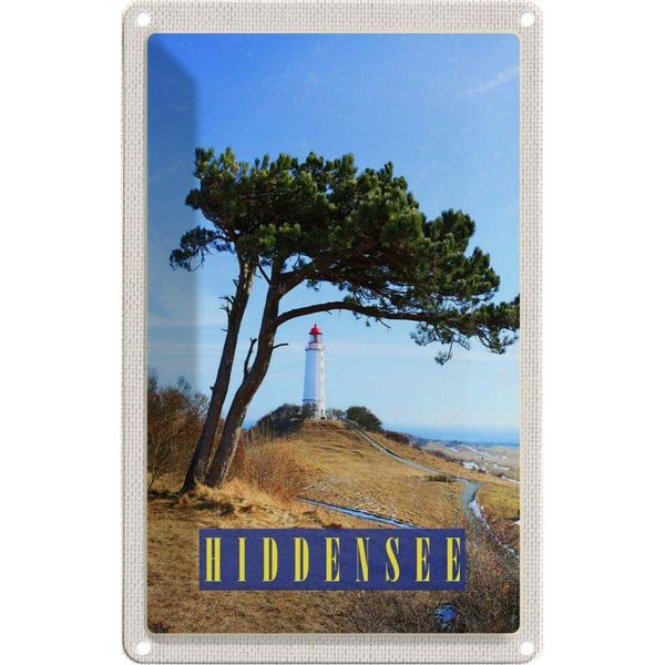 Vianmo Insegna Di Latta 18X12 Cm Hiddensee Leuchtturm Baum Weide Wiese-image