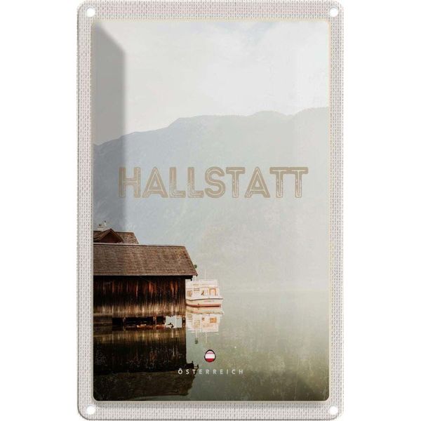 Vianmo Insegna Di Latta 30X20 Cm Hallstatt ÖSterreich See Berge Boot-image